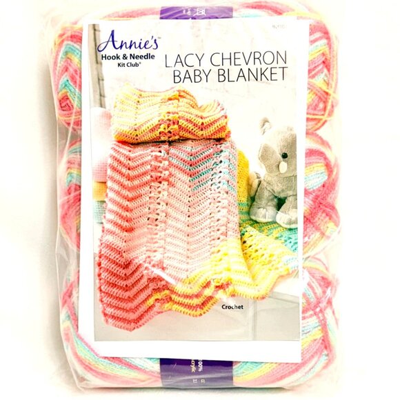 Annie's Hook & Needle Kit Club - Crochet Lacy Chevron Baby Blanket - New/Sealed - Picture 1 of 6
